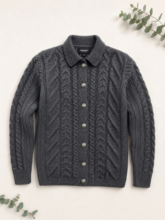 Ann Taylor Sweaters - Ann Taylor Charcoal Cable-Knit Button wool Cardigan size m made in Hong Kong